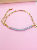 Gold Natural Angelite Gemstone Bracelet, Personalize Customize Bridesmaid Wedding Gifts Ideas, N4017