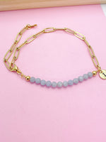 Gold Natural Angelite Gemstone Bracelet, Personalize Customize Bridesmaid Wedding Gifts Ideas, N4017