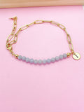 Gold Natural Angelite Gemstone Bracelet, Personalize Customize Bridesmaid Wedding Gifts Ideas, N4017