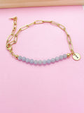 Gold Natural Angelite Gemstone Bracelet, Personalize Customize Bridesmaid Wedding Gifts Ideas, N4017