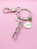 Silver DNA Sister Heart Charm Keychain Sister Personalize Customize Jewelry Gifts Ideas, N5563