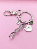 Silver DNA Sister Heart Charm Keychain Sister Personalize Customize Jewelry Gifts Ideas, N5563