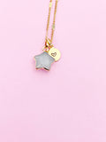 Gold Natural White Jade Star Necklace Gemstone Jewelry Birthday Gifts Ideas Personalized Customized Made to Order, AN5330