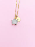 Gold Natural White Jade Star Necklace Gemstone Jewelry Birthday Gifts Ideas Personalized Customized Made to Order, AN5330
