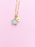 Gold Natural White Jade Star Necklace Gemstone Jewelry Birthday Gifts Ideas Personalized Customized Made to Order, AN5330