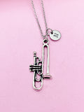 Silver Trumpet Charm Necklace Personalize Customize, N1377