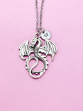 Silver Medieval Dragon Charm Necklace, Men Jewelry, Boyfriend Gift, BN53