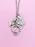 Silver Medieval Dragon Charm Necklace, Men Jewelry, Boyfriend Gift, BN53