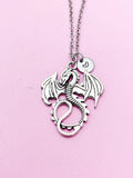 Silver Medieval Dragon Charm Necklace, Men Jewelry, Boyfriend Gift, BN53