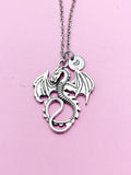 Silver Medieval Dragon Charm Necklace, Men Jewelry, Boyfriend Gift, BN53