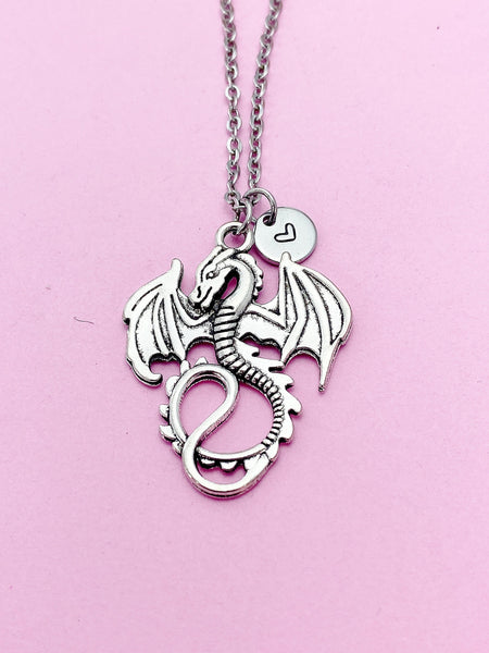 Silver Medieval Dragon Charm Necklace, Men Jewelry, Boyfriend Gift, BN53