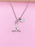 Silver Hockey Stick Initial Necklace, Personalized Hockey Gift