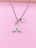 Silver Hockey Stick Charm Necklace Winter Sport Hockey Player Gift Ideas Personalized Customized Made to Order, AN156