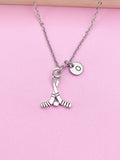 Silver Hockey Stick Charm Necklace Winter Sport Hockey Player Gift Ideas Personalized Customized Made to Order, AN156