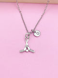 Silver Hockey Stick Initial Necklace, Personalized Hockey Gift