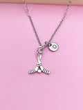 Silver Hockey Stick Initial Necklace, Personalized Hockey Gift