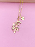 Gold Bamboo Charm Necklace Longevity Luck Gifts Idea Personalized Customized Made to Order, N2188