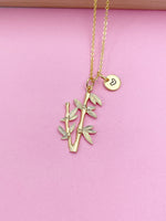 Gold Bamboo Charm Necklace Longevity Luck Gifts Idea Personalized Customized Made to Order, N2188