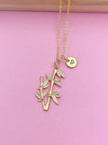 Gold Bamboo Charm Necklace Longevity Luck Gifts Idea Personalized Customized Made to Order, N2188