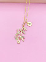 Gold Bamboo Charm Necklace Longevity Luck Gifts Idea Personalized Customized Made to Order, N2188