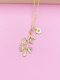 Gold Bamboo Charm Necklace Longevity Luck Gifts Idea Personalized Customized Made to Order, N2188