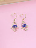 Gold Hamsa Han Evil Eye Charm Earrings Everyday Gifts Ideas Personalized Customized Made to Order Jewelry, AN3142