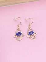 Gold Hamsa Han Evil Eye Charm Earrings Everyday Gifts Ideas Personalized Customized Made to Order Jewelry, AN3142