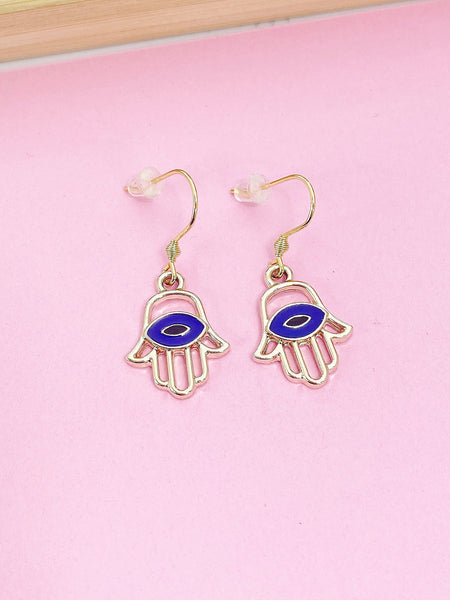 Gold Hamsa Han Evil Eye Charm Earrings Everyday Gifts Ideas Personalized Customized Made to Order Jewelry, AN3142