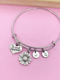 Granddaughter Bracelet, Silver Sunflower Charm Bangle, Sunflower Charm, Granddaughter Charm, Granddaughter Gift, Personalized Gift, N962