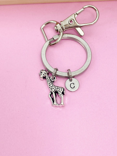 Silver Giraffe Charm Keychain Wildlife Zookeeper Gifts Idea Personalized Customized Made to Order,AN2670
