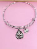 Silver Guinea Pig Charm Bangle Bracelet, Personalized Initial