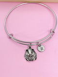Silver Guinea Pig Charm Bangle Bracelet, Personalized Initial