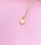 Gold Dice Pendant Necklace, Bunco Gift, Dainty Brass Chain