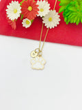 Gold White Paw Print Charm Necklace Dog Cat Pet Paw Prints Gifts Ideas Personalized Customized Made to Order, AN5493