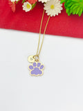 Gold Purple Paw Print Charm Necklace Dog Cat Pet Paw Prints Gifts Ideas Personalized Customized Made to Order, BN5493