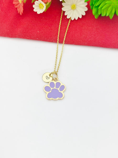 Gold Purple Paw Print Charm Necklace Dog Cat Pet Paw Prints Gifts Ideas Personalized Customized Made to Order, BN5493