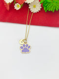 Gold Purple Paw Print Charm Necklace Dog Cat Pet Paw Prints Gifts Ideas Personalized Customized Made to Order, BN5493