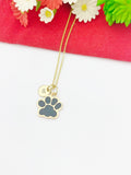 Gold Black Paw Print Charm Necklace Dog Cat Pet Paw Prints Gifts Ideas Personalized Customized Made to Order, EN5493