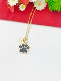 Gold Black Paw Print Charm Necklace Dog Cat Pet Paw Prints Gifts Ideas Personalized Customized Made to Order, EN5493