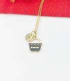Gold Black Basket Bucket Charm Necklace Bucket List Gifts Ideas Personalized Customized Made to Order, N5494