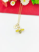 Gold Yellow Bee Insect Charm Necklace Spring Flower Gardener Gifts Ideas Personalized Customized Made to Order, N5496