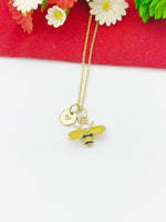 Gold Yellow Bee Insect Charm Necklace Spring Flower Gardener Gifts Ideas Personalized Customized Made to Order, N5496