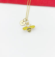 Gold Yellow Bee Insect Charm Necklace Spring Flower Gardener Gifts Ideas Personalized Customized Made to Order, N5496