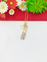 Gold Lipstick Charm Necklace Makeup Artist School Student Gifts Ideas Personalized Customized Made to Order, N5498