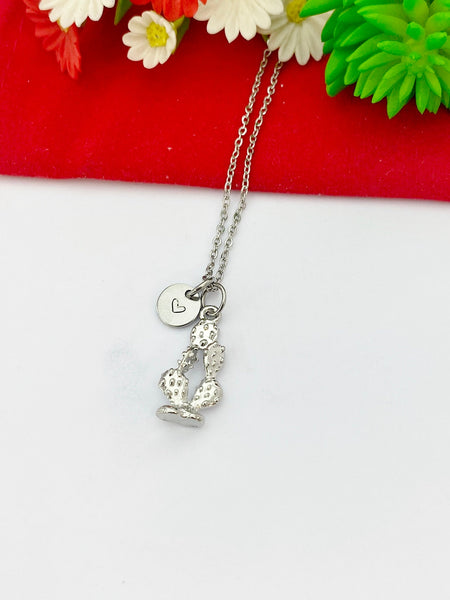 Silver Cactus Charm Necklace Plant Biologist School Student Gifts Ideas Personalized Customized Made to Order, N5499