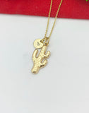 Gold Cactus Charm Necklace Plant Biologist School Student Gifts Ideas Personalized Customized Made to Order, N5500