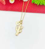 Gold Cactus Charm Necklace Plant Biologist School Student Gifts Ideas Personalized Customized Made to Order, N5500