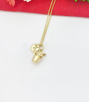 Gold Cactus Pot Charm Necklace Plant Biologist School Student Gifts Ideas Personalized Customized Made to Order, N5501