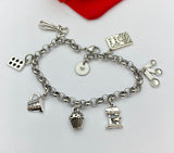 Baking Charm Bracelet, Baker Gift, Kitchen Mixer Charm, Measuring Cup Measuring Charm, Bundt Pan Charm, Personalized Initial, N1233