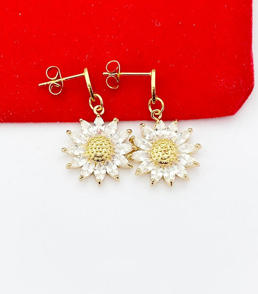 Gold Daisy Charm Earrings Mother's Day Gifts Ideas Personalized Customized Made to Order, N4153